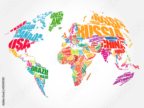 World Map in Typography word cloud concept  names of countries