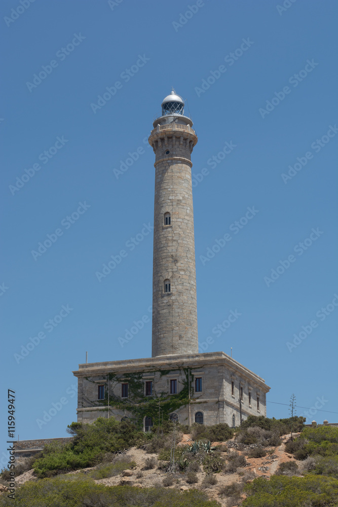 Cabo de Palos Lighthouse on La Manga, Murcia, Spain.