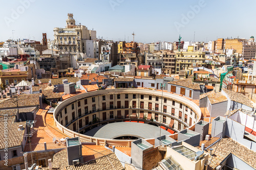 Aerial view of Plaza Redonda, Round Square, in Valencia, Spain