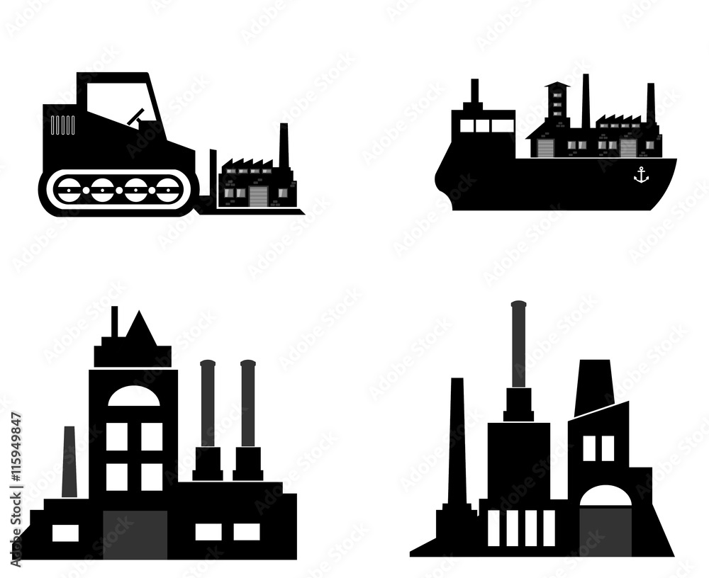 Industrie et usine en 4 icônes