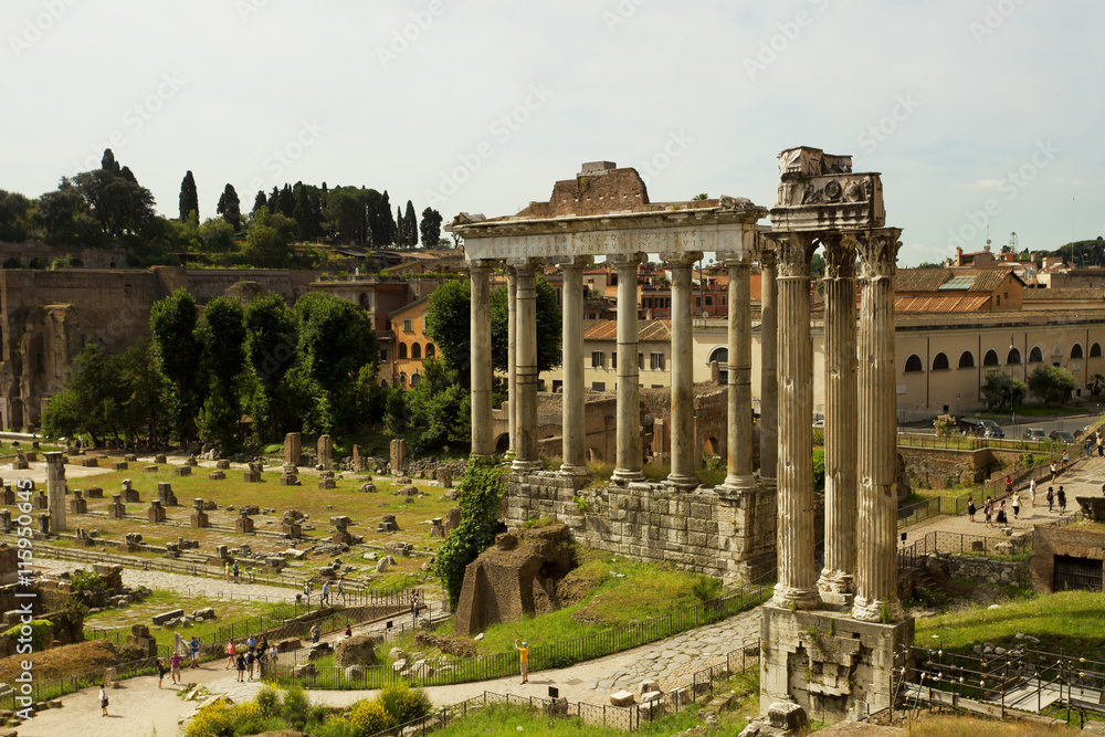 Ruins of the Roman Forum on a spring day