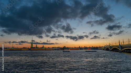 Peter and Paul Fortress across Neva river during White Nights