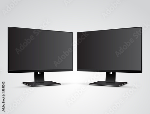 Two Computer Monitors with blank screen Mockup Isolated