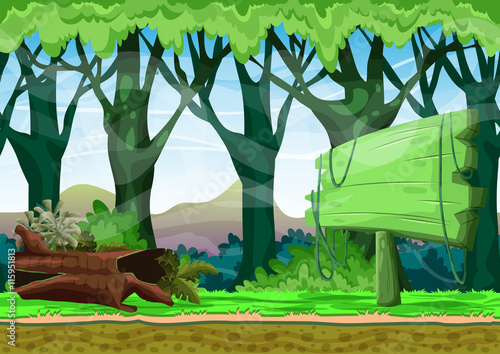 Cartoon vector landscape with separated layers for game and animation, game design asset