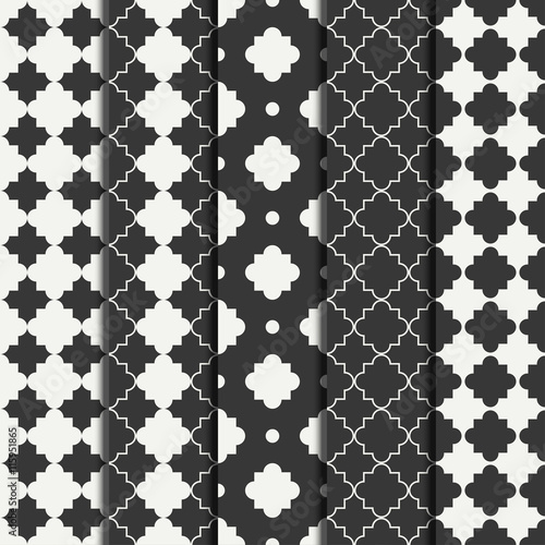 Set of geometric line monochrome lattice seamless arabic pattern. Islamic oriental style. Wrapping paper. Scrapbook paper. Tiling. Vector illustration. Moroccan background. Swatches. Graphic texture. photo