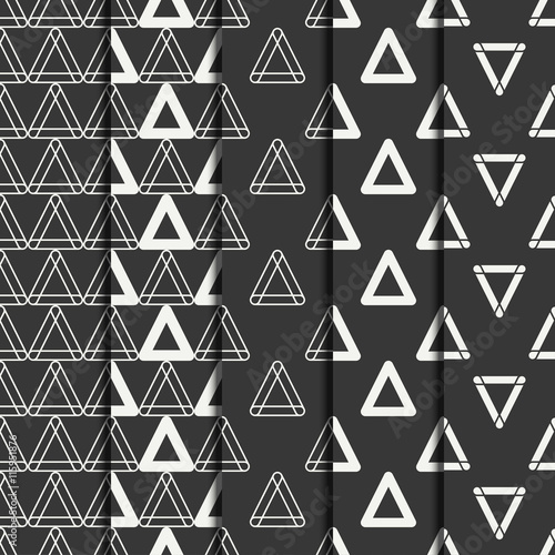 Set of geometric line monochrome abstract hipster seamless pattern with triangle. Wrapping paper. Scrapbook paper. Tiling. Vector illustration. Background. Graphic texture for your design, wallpaper.