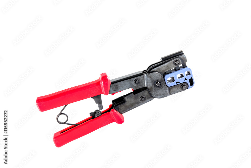 Equipment for installing lan cable isolated on white background Equipment for installing lan cable isolated on white background
