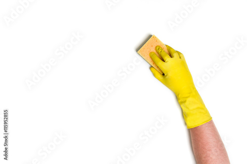 Hand cleaning against a white background