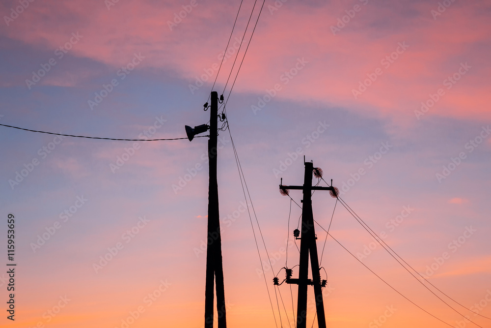 sunrise, power poles sunrise, power poles
