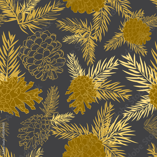 Seamless pattern with fir-cone. Christmas tree ornament