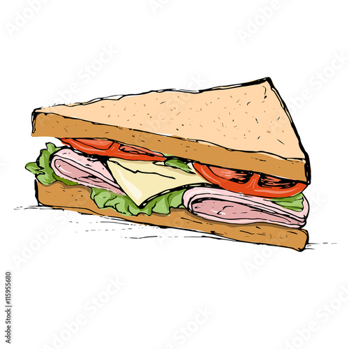 Ham, cheese, tomato and lettuce sandwich