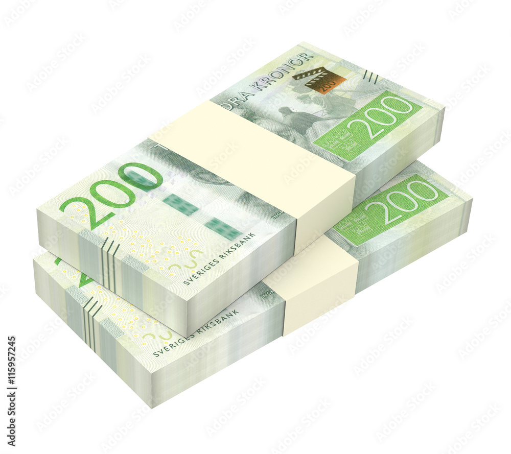 Swedish kronor isolated on white background. 3D illustration. Swedish kronor isolated on white background. 3D illustration.