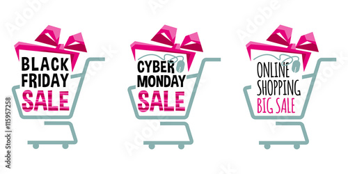 Labels for Black Friday and Cyber Monday. Shopping sale concept.