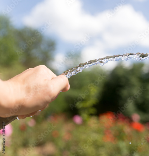 Irrigation water from the hose outdoors