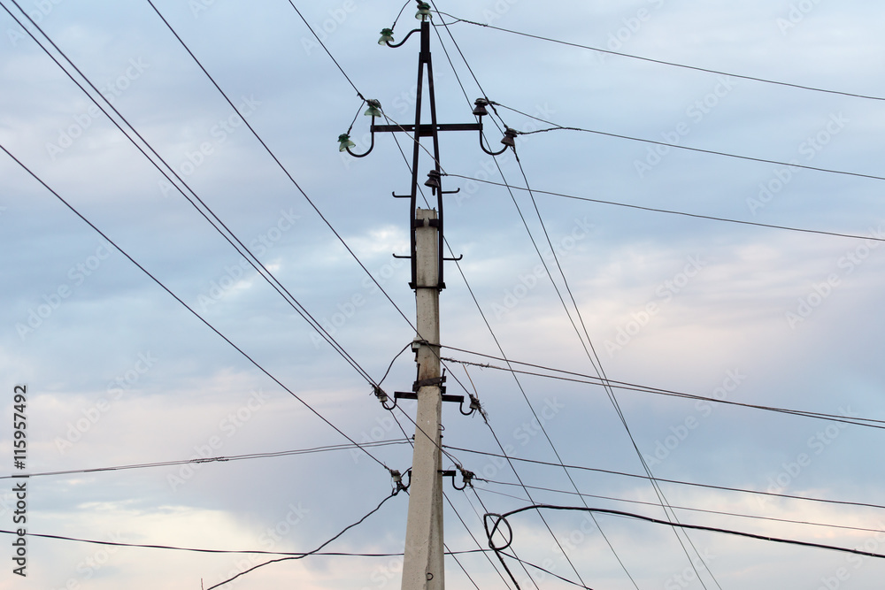 Mast electrical power line against cloud and blue sky Mast electrical power line against cloud and blue sky