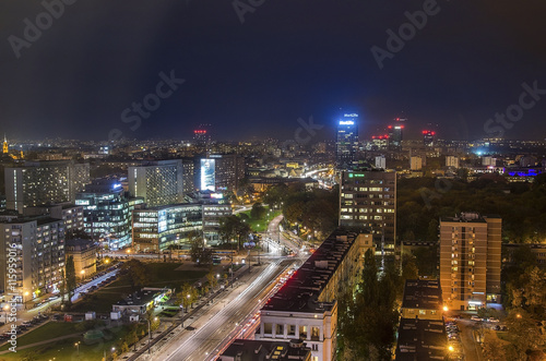 Aerial view of Warsaw Financial Center at night, Poland © Mariana Ianovska