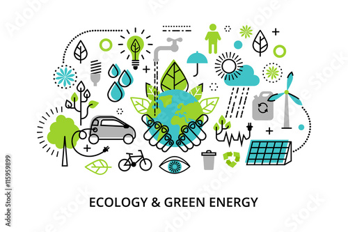 Photo Modern flat thin line design vector illustration, infographic concept of ecology