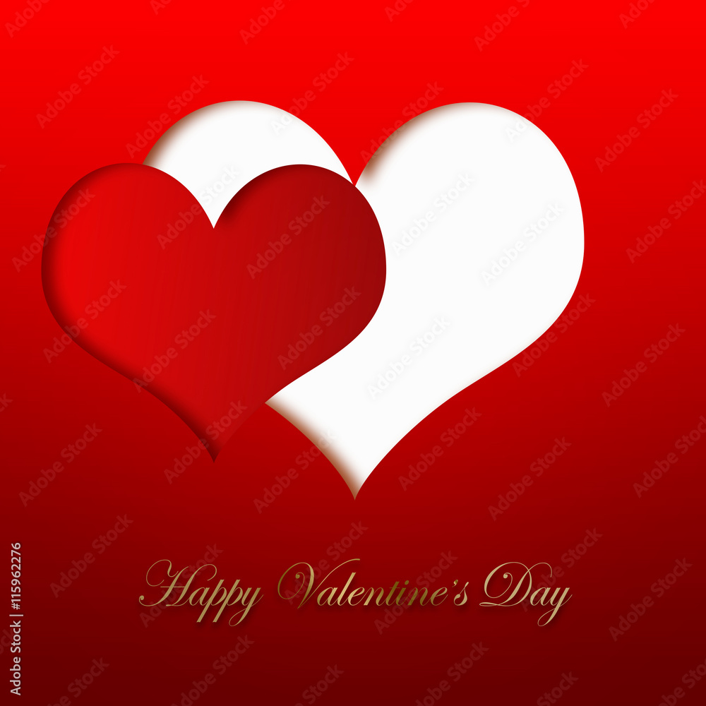 Happy valentines day card with white and red heart shapes over red background Happy valentines day card with white and red heart shapes over red background