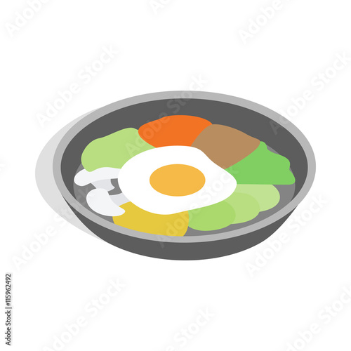 Korean national dish bibimbap icon in isometric 3d style isolated on white background