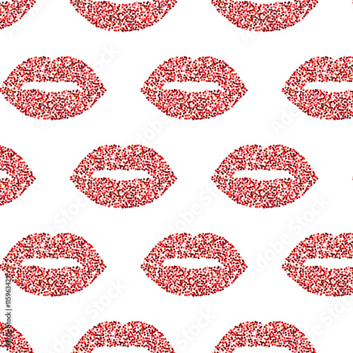Red glittering sexy lips vector pattern