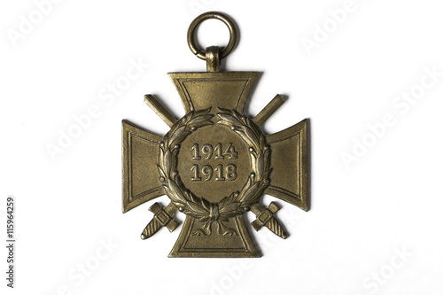 A German cross military medal from the first world war with ages 1914-1918 on white background isolated