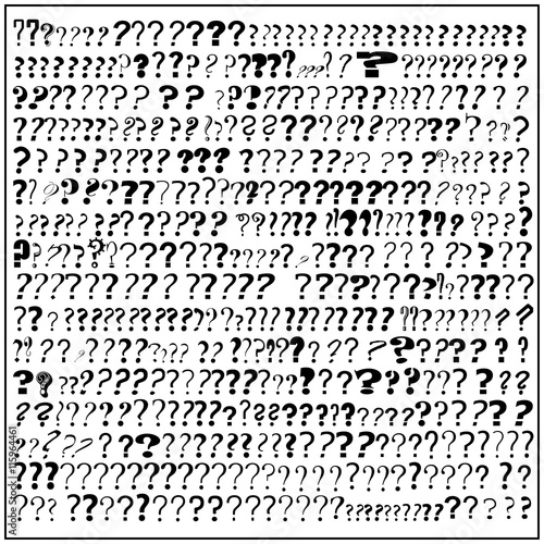 Question marks of 517 different fonts. Vector, isolated background.