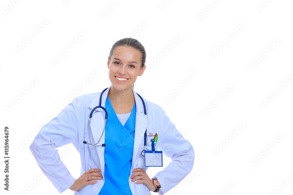 Beautiful caucasian nurse on white background. Beautiful caucasian nurse on white background.