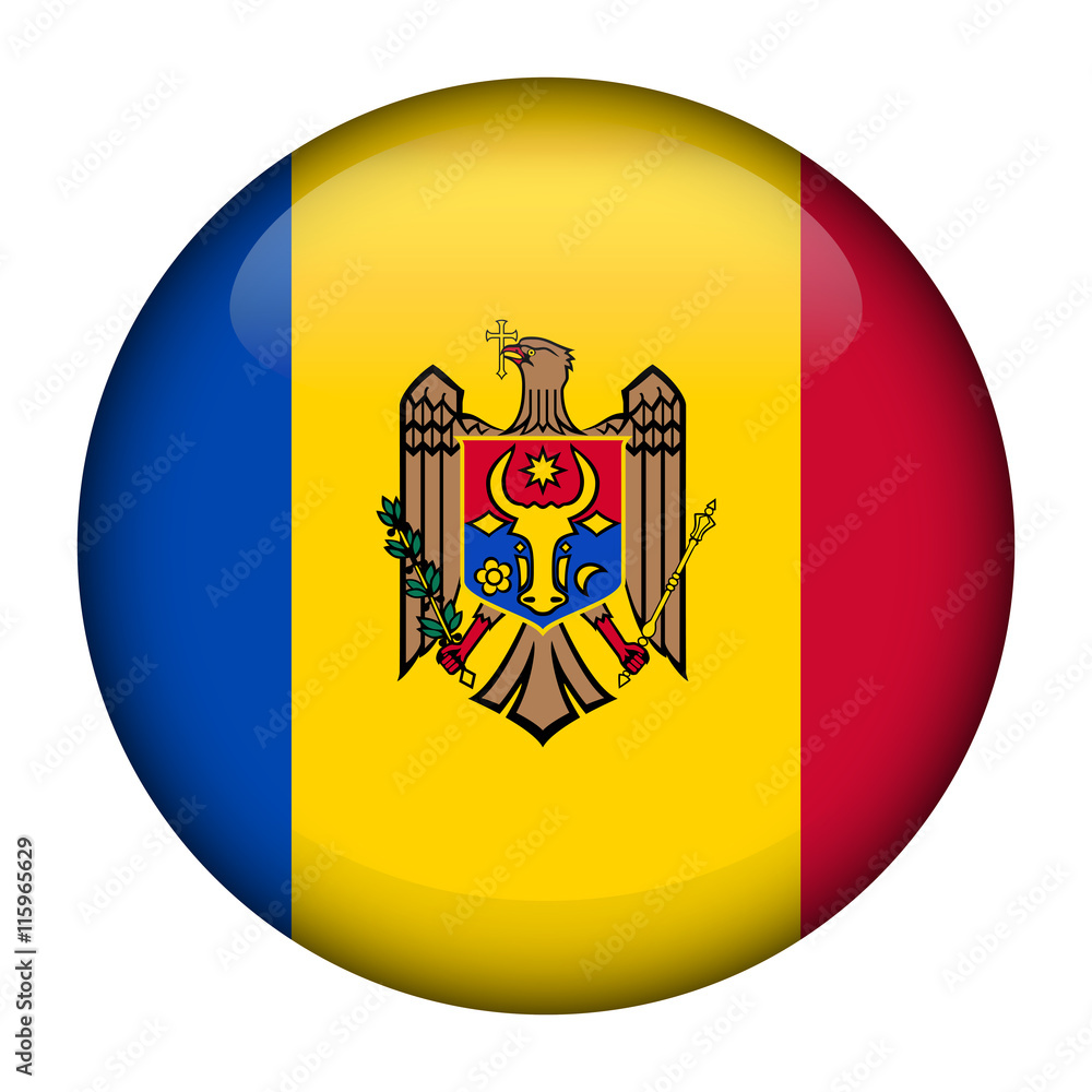Obraz premium Round glossy Button with flag of Moldova