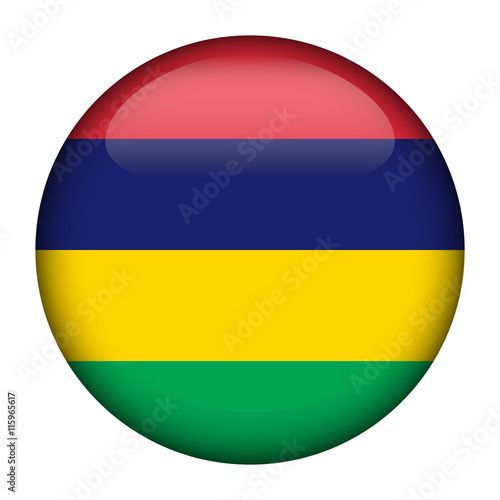 Round glossy Button with flag of Mauritius