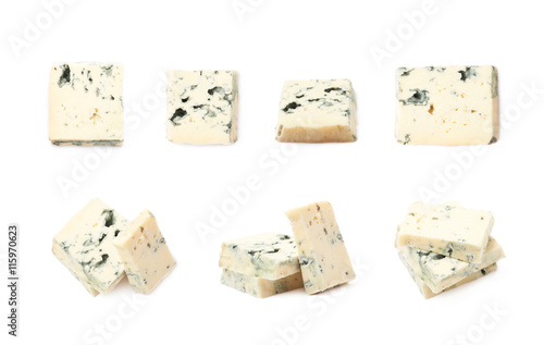 Blue cheese slices isolated photo