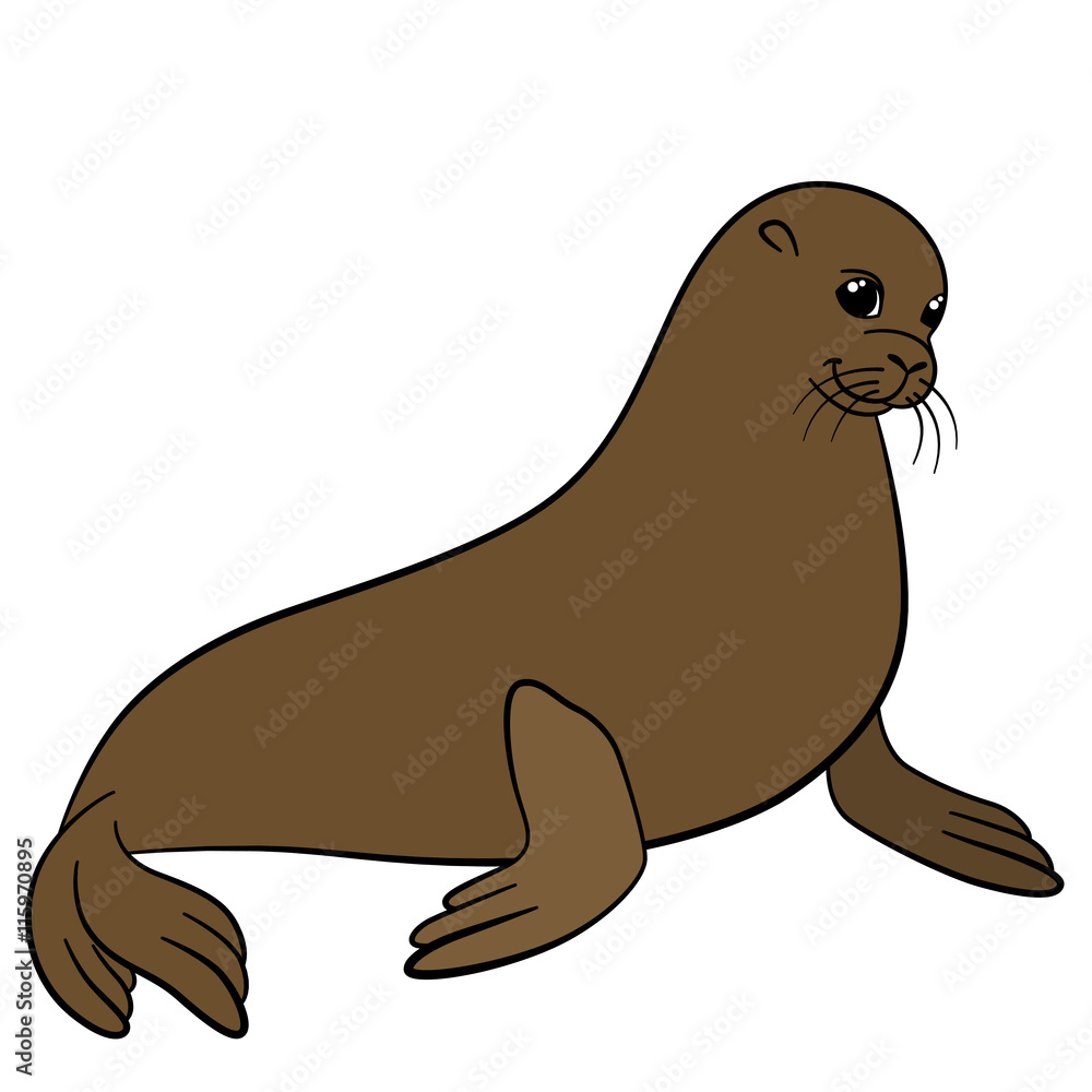 Cartoon animals. Little cute fur seal smiles. Cartoon animals. Little cute fur seal smiles.