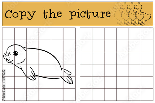 Educational game: Copy the picture. Little cute baby fur seal.