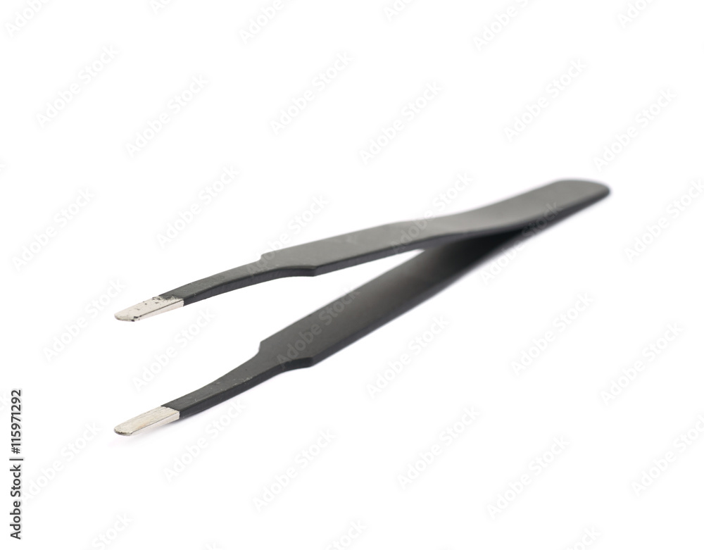 Black tweezers tool isolated Black tweezers tool isolated