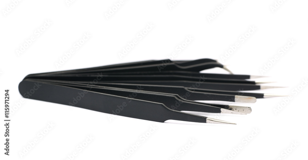 Black tweezers tool isolated Black tweezers tool isolated