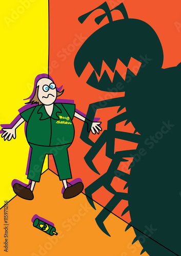 pest control worker fighting monster giant bugs