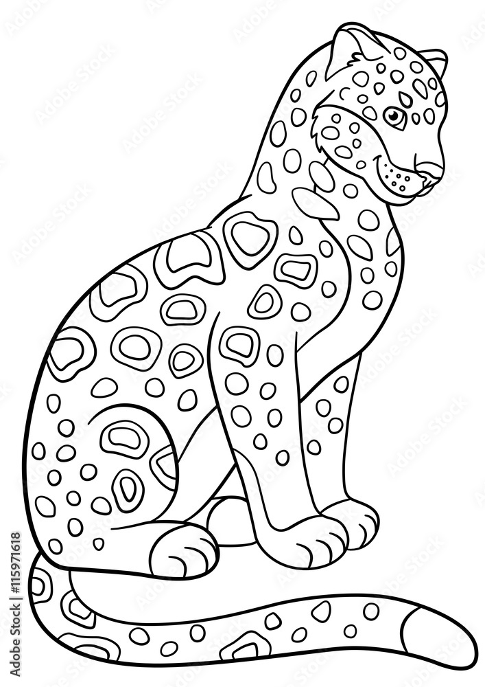 Obraz premium Coloring pages. Cute jaguar smiles.