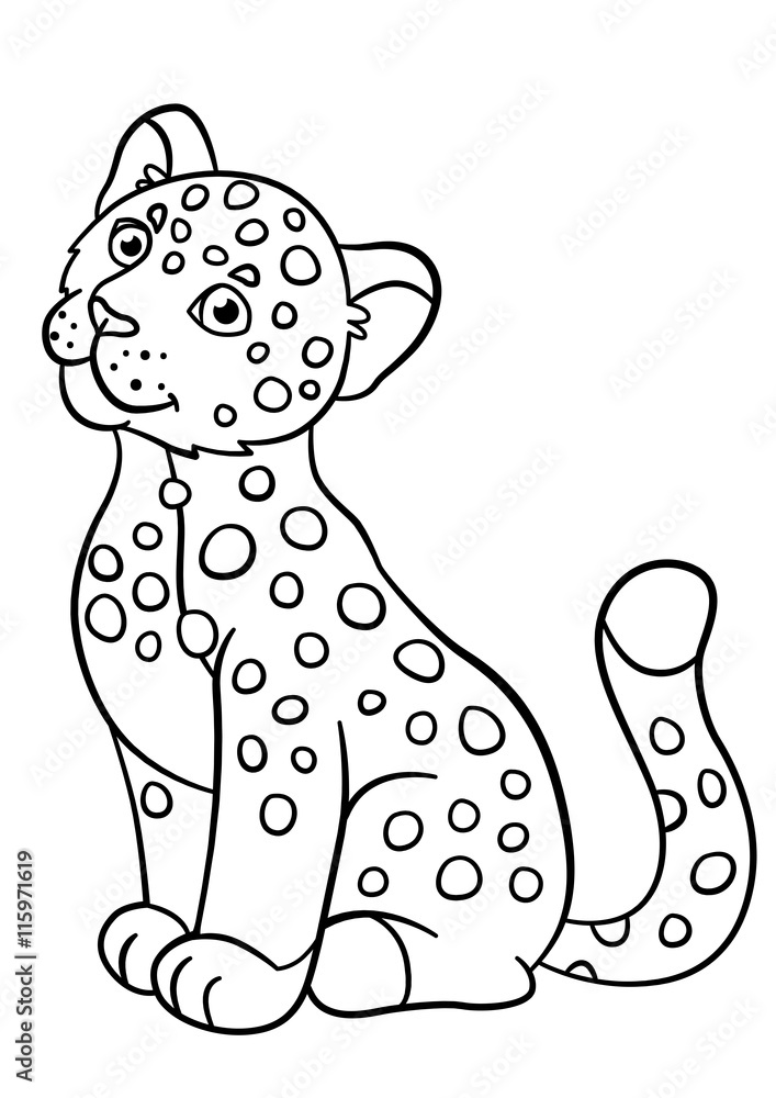 Obraz premium Coloring pages. Cute jaguar smiles.