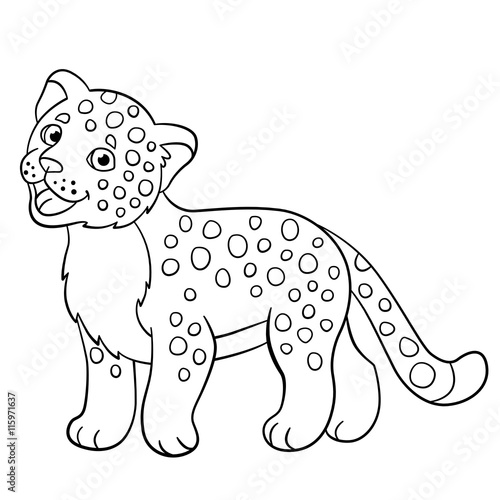 Coloring pages. Cute jaguar smiles.