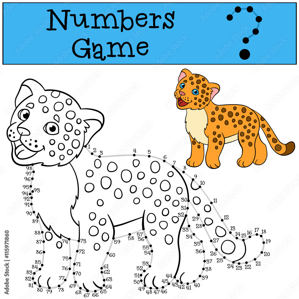 Fototapeta premium Educational game: Numbers game with contour. Little cute baby ja