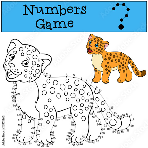 Educational game: Numbers game with contour. Little cute baby ja