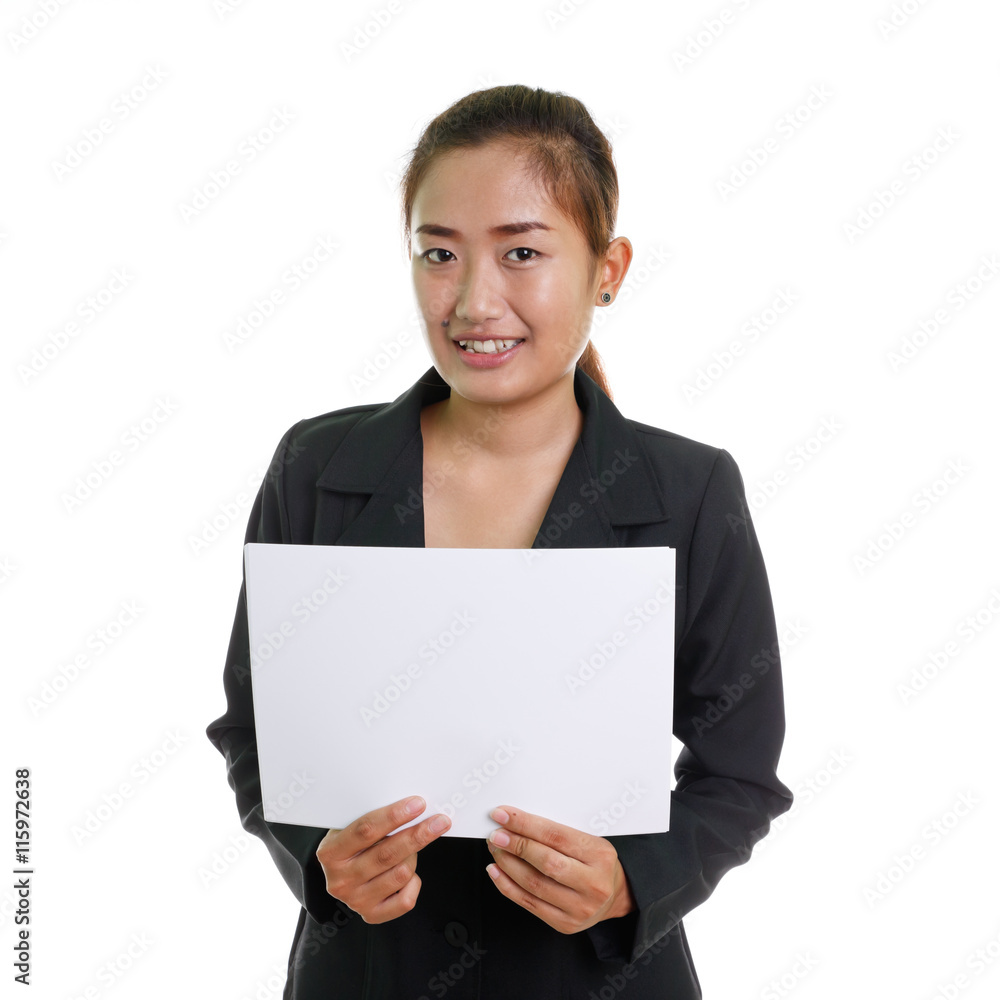 Business Woman Holding Blank Placard Business Woman Holding Blank Placard