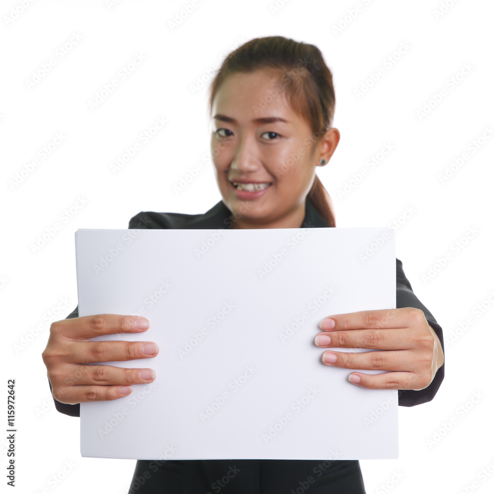 Young Business Woman Holding Blank Placard Young Business Woman Holding Blank Placard