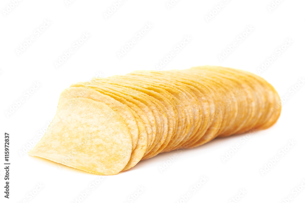 Stack of multiple potato chips isolated Stack of multiple potato chips isolated