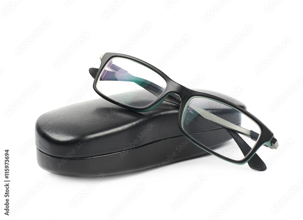 Black leather case for glasses isolated Black leather case for glasses isolated