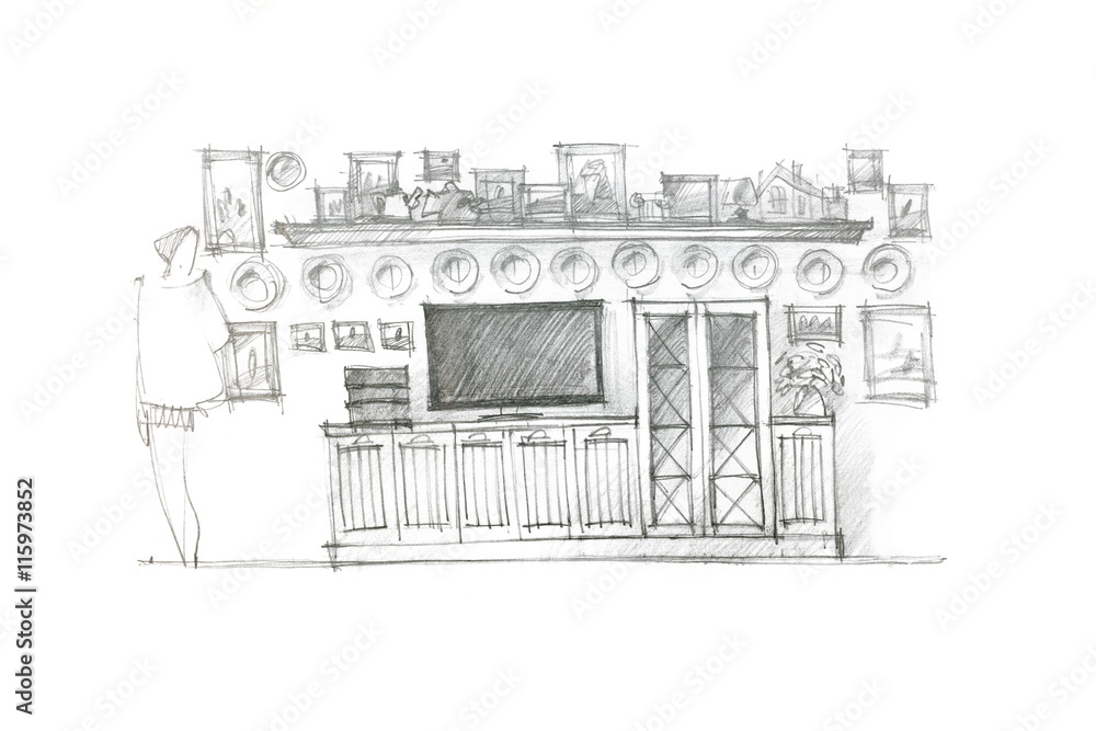 freehand drawing of furniture for living room