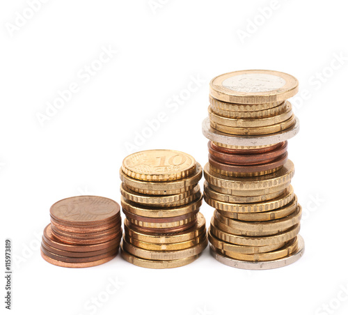 Multiple euro coins isolated