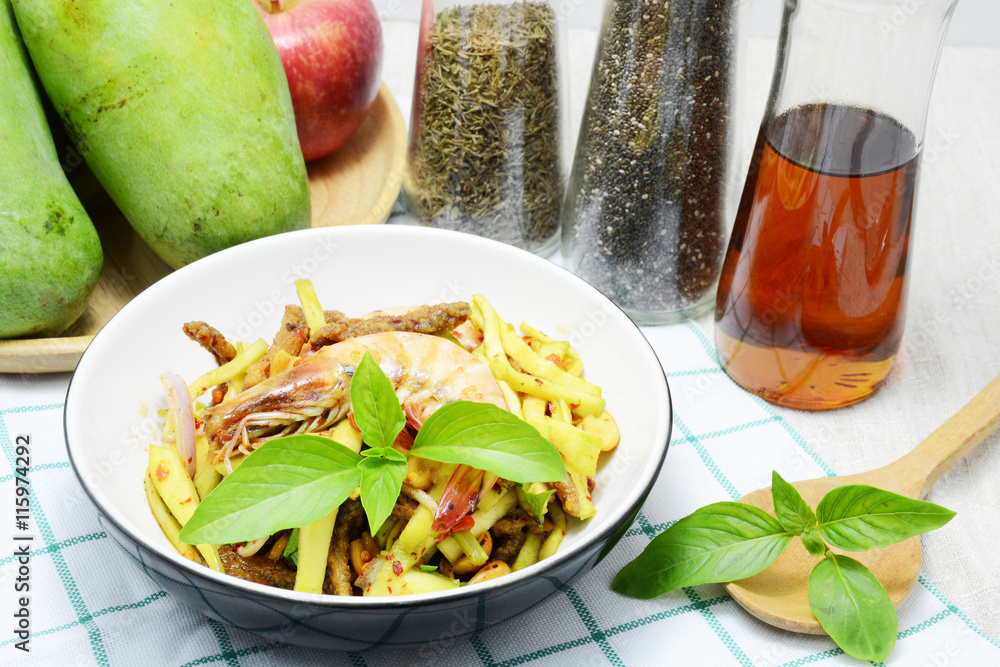 Thai salad, Green mango salad with shrimp, Spice salad Thai salad, Green mango salad with shrimp, Spice salad
