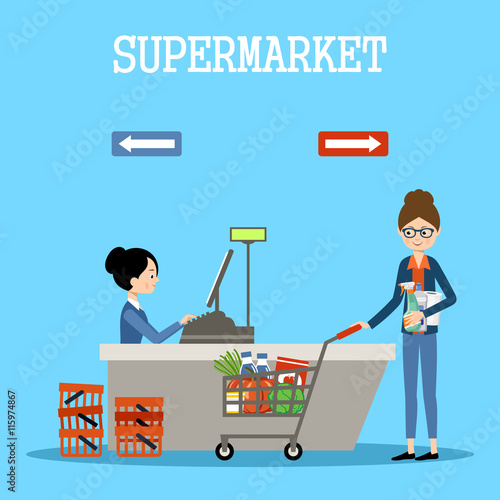 People in a supermarket with purchases