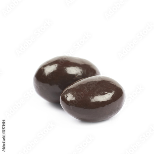 Chocolate coated almond nuts isolated