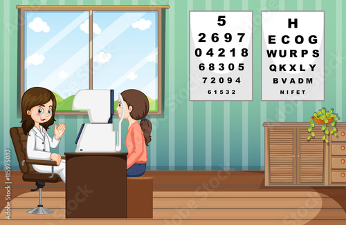 Eye doctor giving treatment to patient in clinic